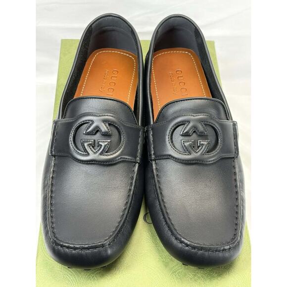 GUCCI Black Leather Interlocking G Driver Loafers SZ M 10.5 SPB JA-364722 main image 7